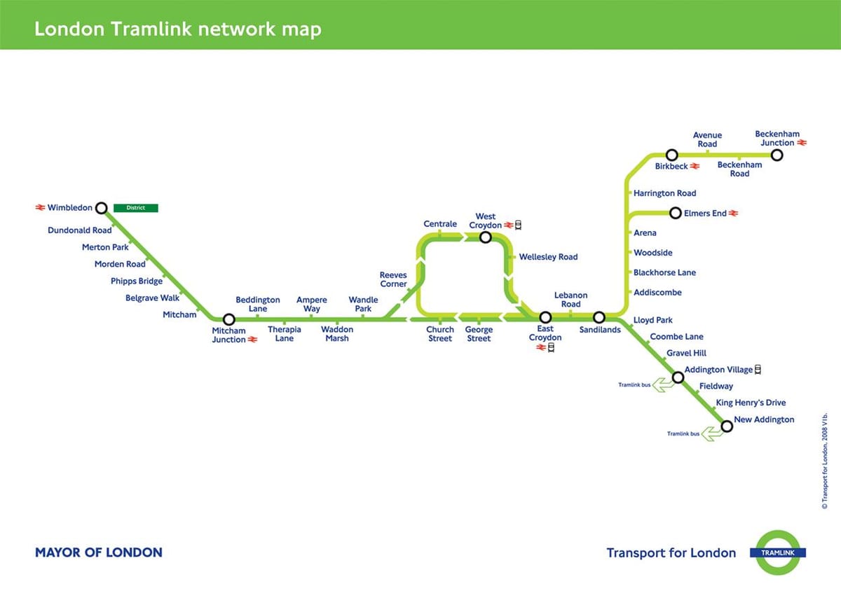 croydon tramvaj mapa