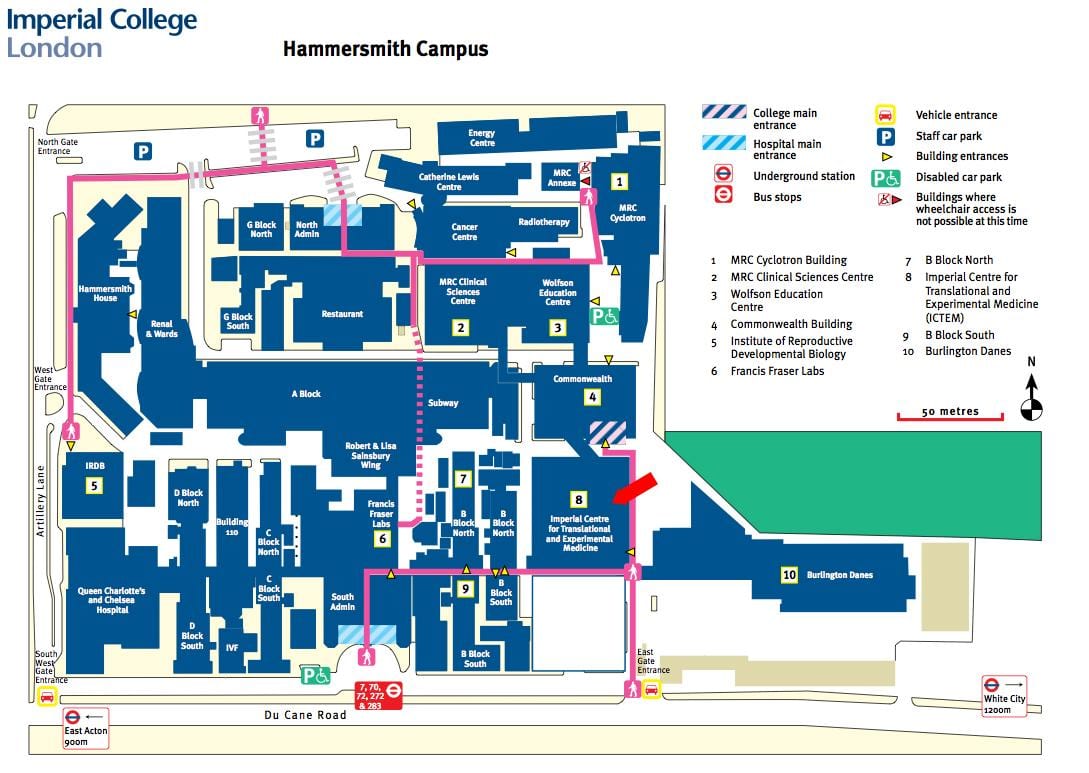 mapa Imperial College v Londýně