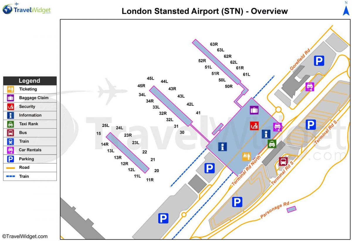mapa letiště Stansted