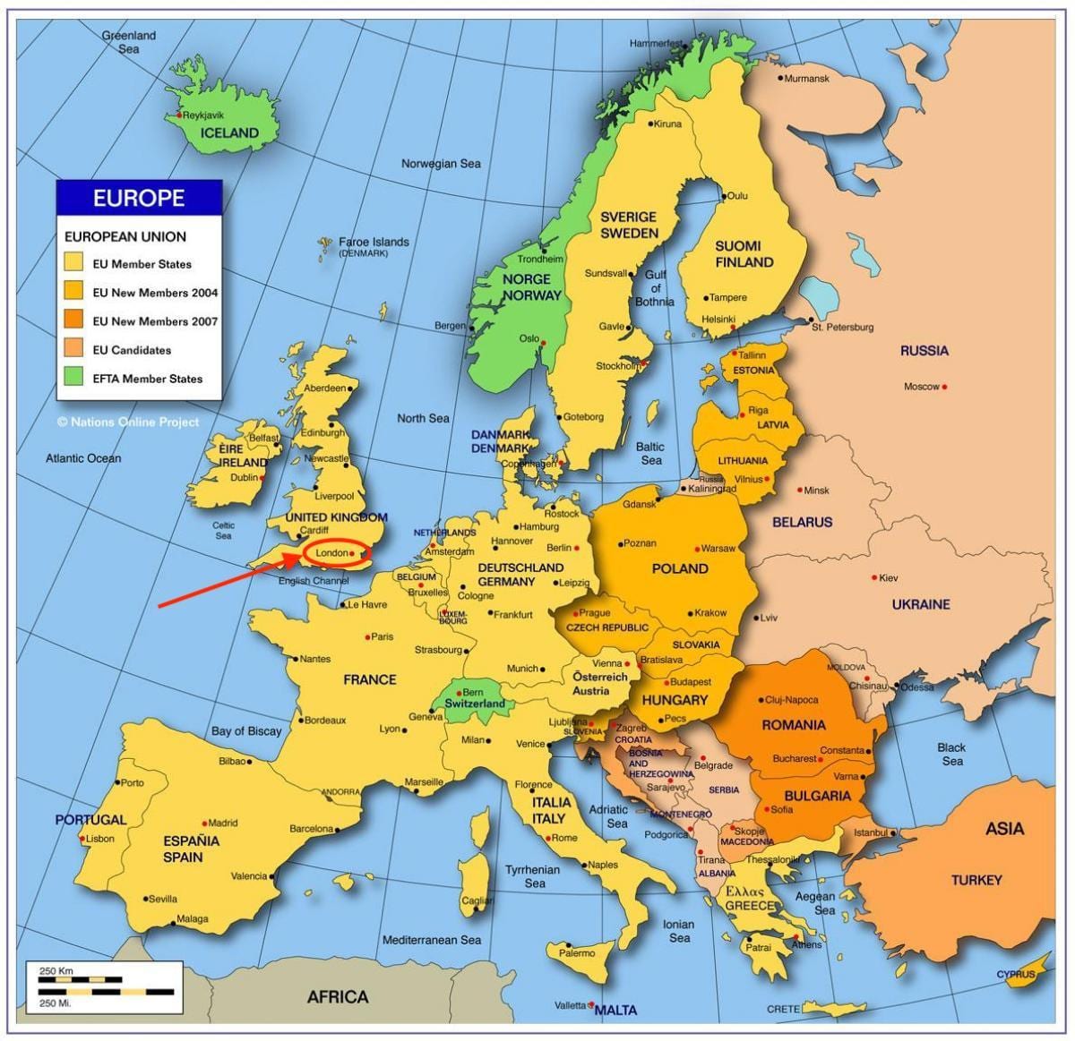 Londýn mapa Evropy