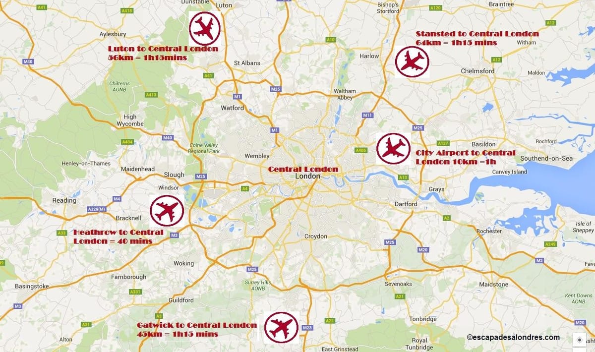 Londýnské letiště mapě