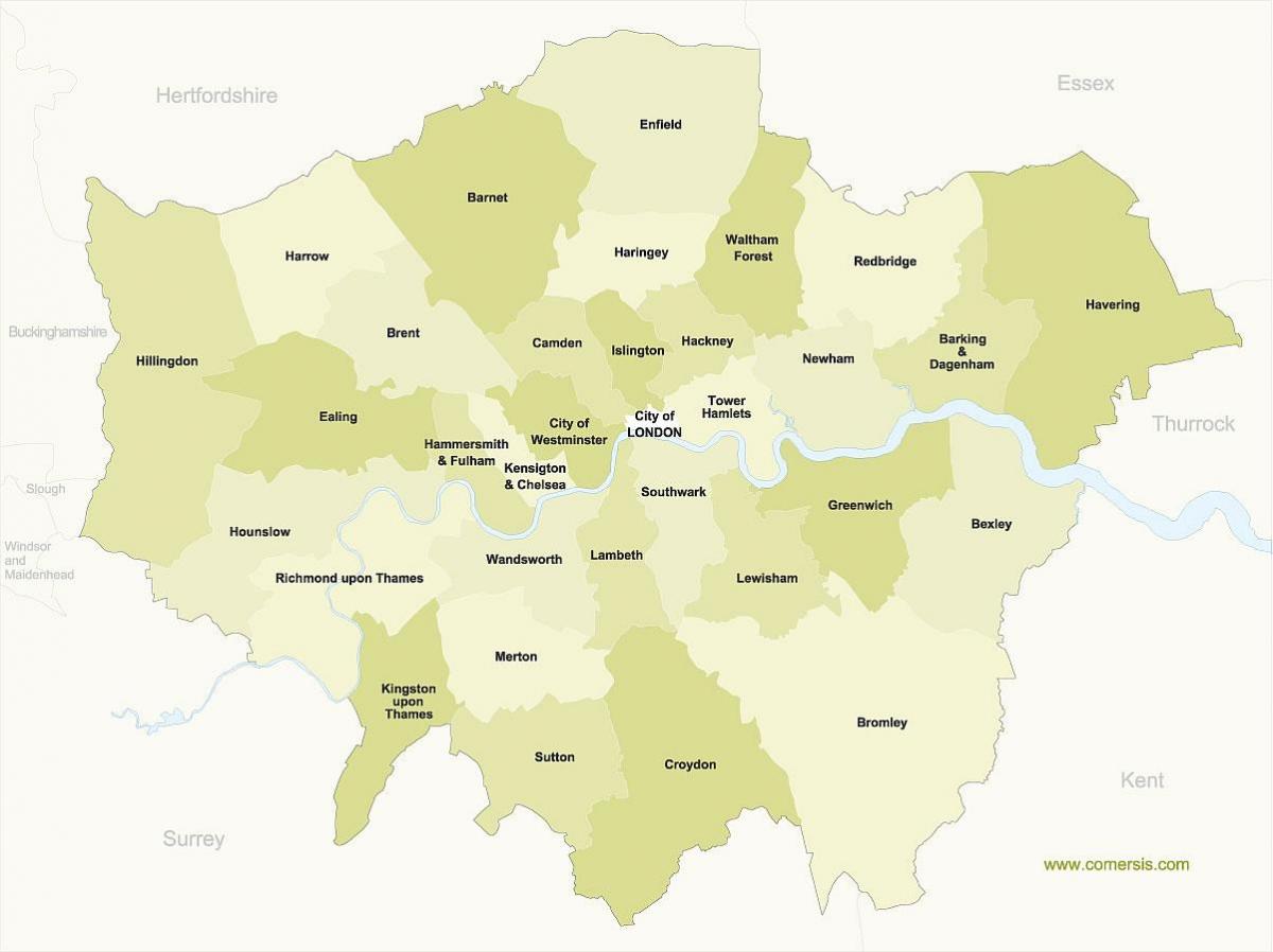 mapa Londýnské čtvrti