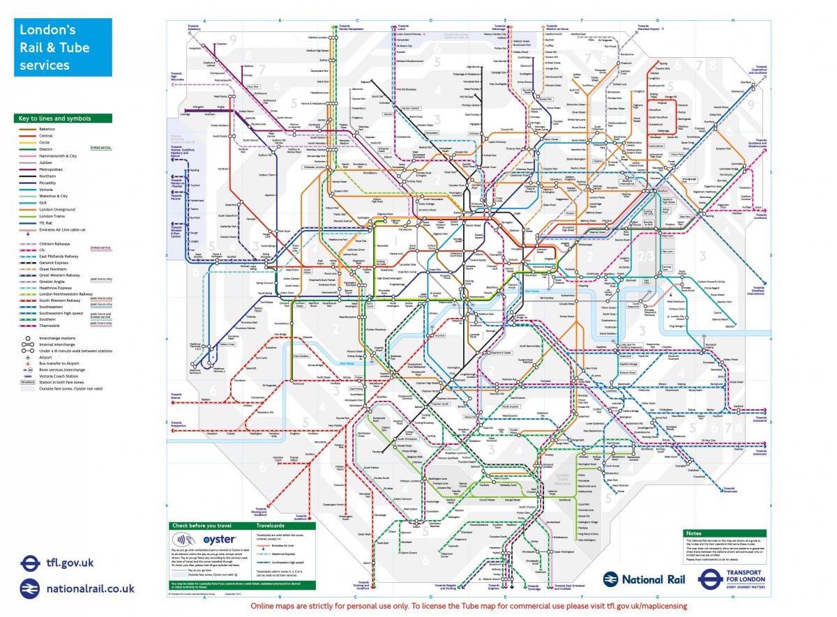 národní železniční mapa Londýna
