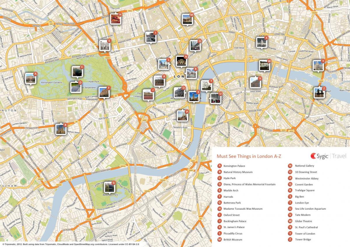 mapa londýnských atrakcí