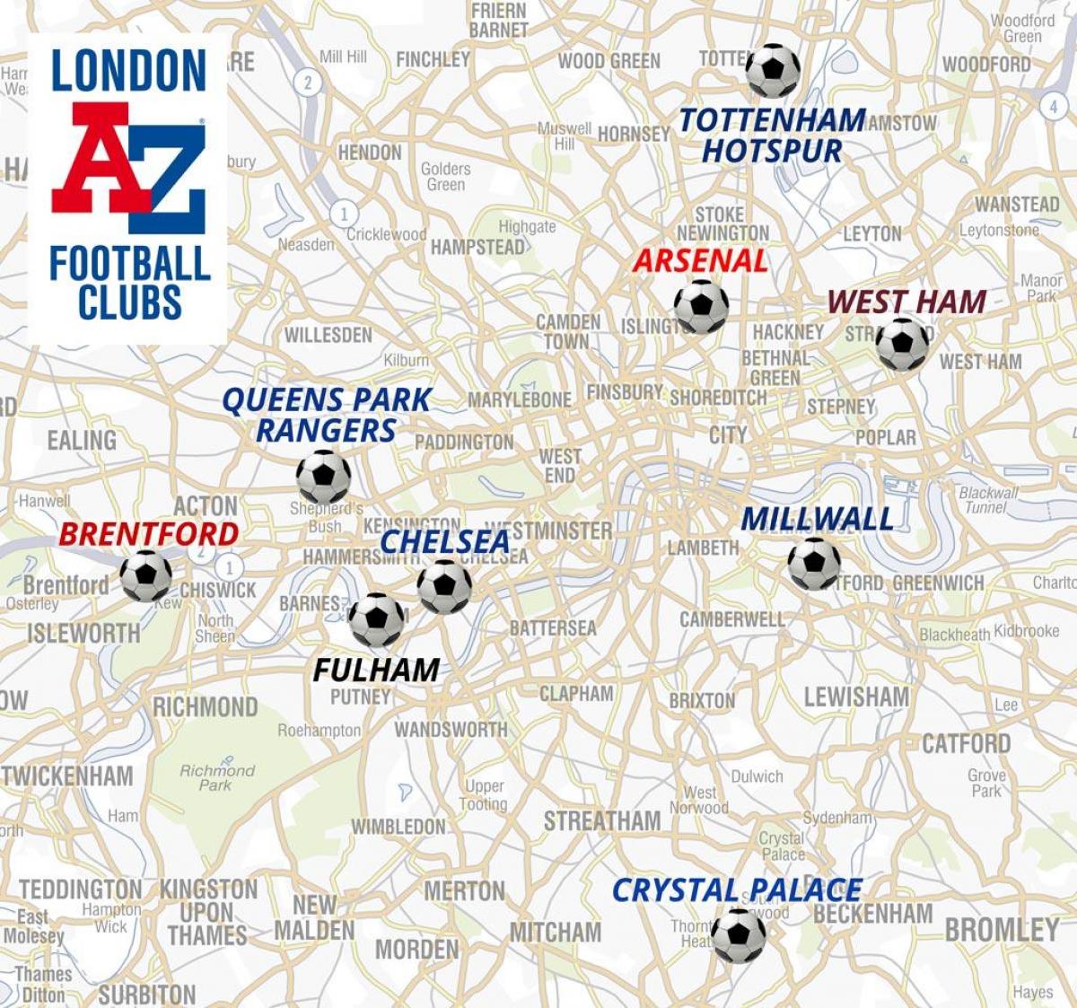 mapa fotbalové stadiony v Londýně