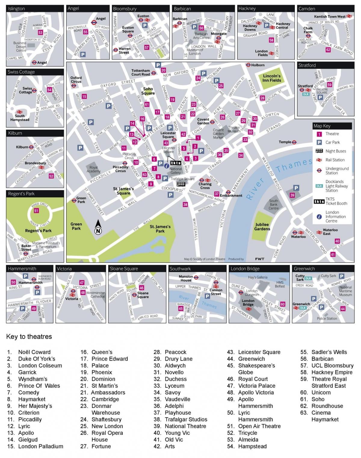 mapa divadla Londýn