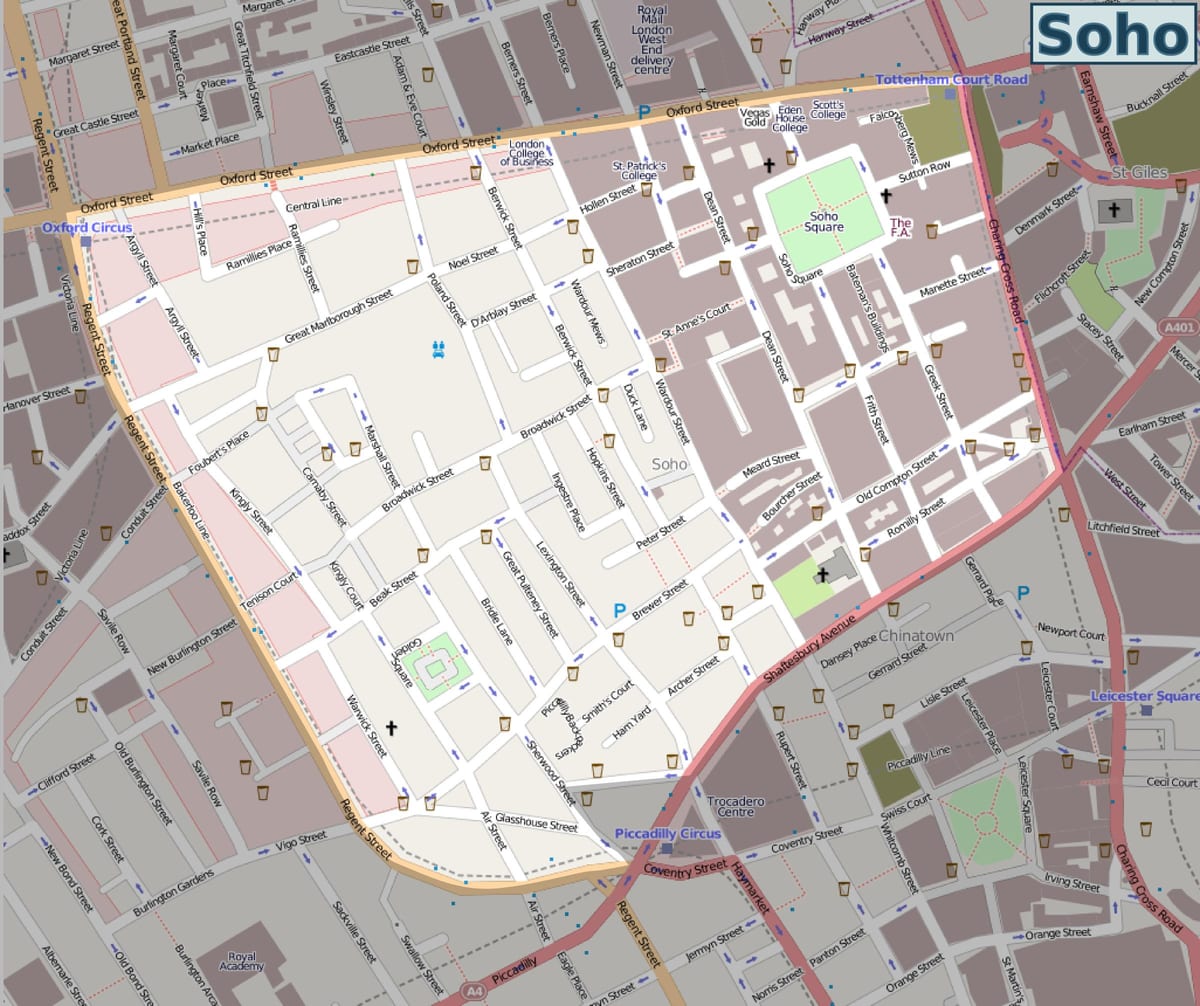 mapa Soho, Londýn
