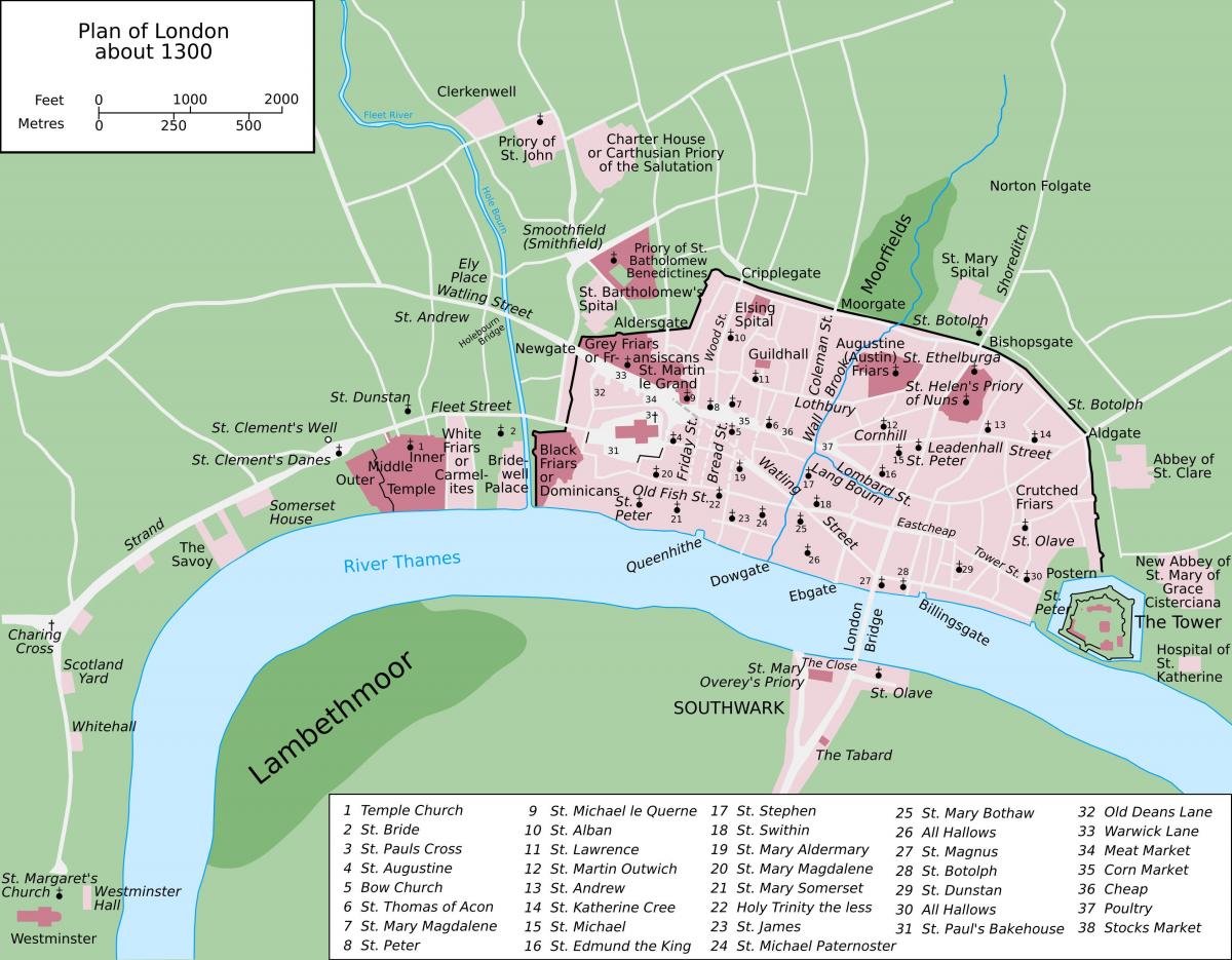 mapa středověkého Londýna