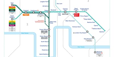 Docklands light railway v Londýně mapě