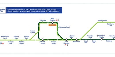 Londýn tramvaje mapě